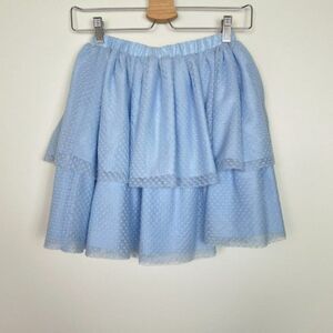Hill House The Clara Tulle Tiered Swiss Dot Mini Skirt Powder Baby Blue XS